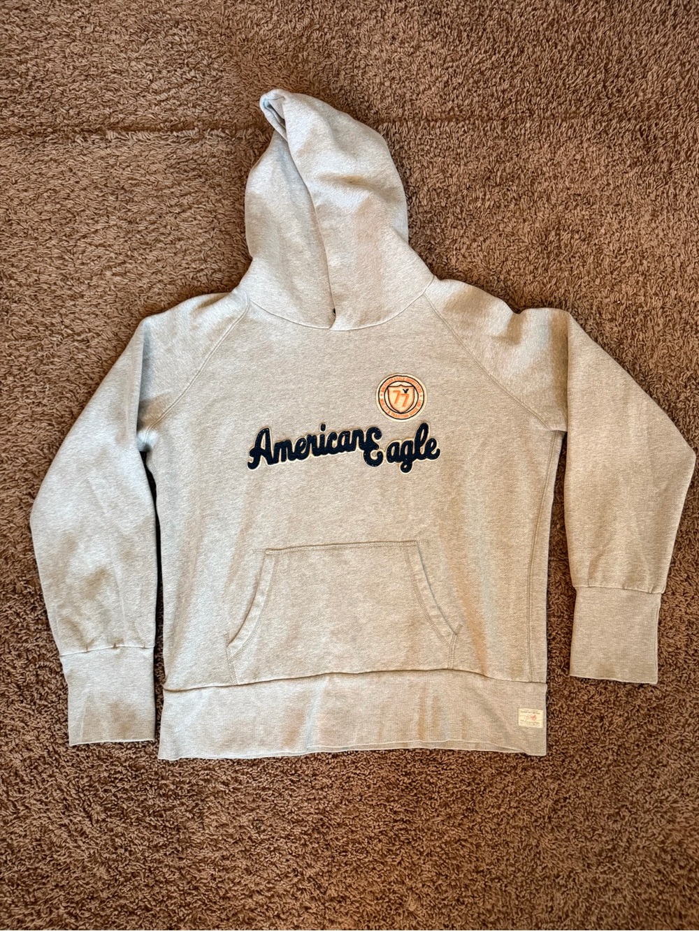 VTG American Eagle Outfitters Light Gray Hoodie with Navy Script